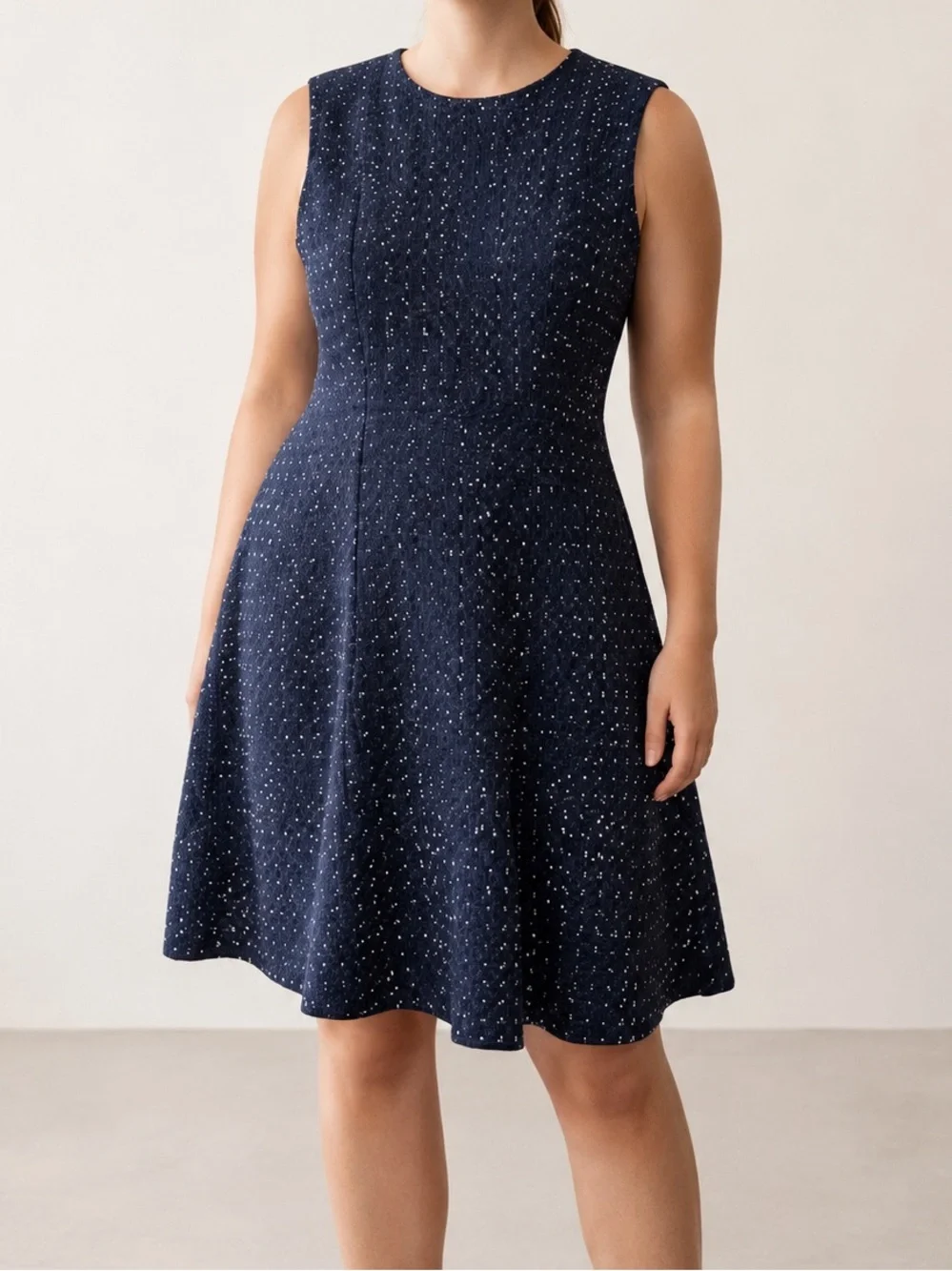 J.Crew Navy Tweed Sleeveless Spotted Texture Retro Fit & Flare A-Line Dress